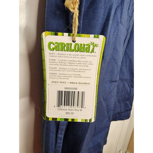 Cariloha Men's Size Medium Blue Cotton/Bamboo Short Sleeve Button Front Shirt - Picture 4 of 5